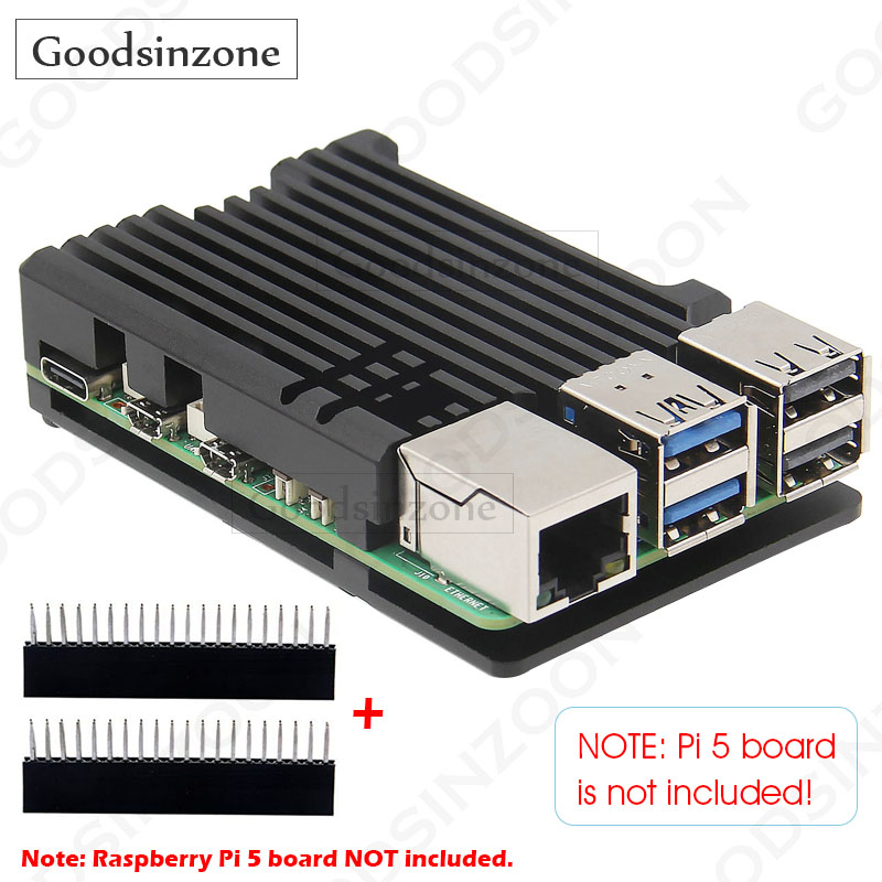 Pi 5 Case - เคสเกราะอลูมิเนียมราสเบอร์รี่ Pi 5 -เปลือกฮีทซิงค์ระบายความร้อนแบบพาสซีฟพร้อมเทปความร้อนและหัว GPIO(Pi 5