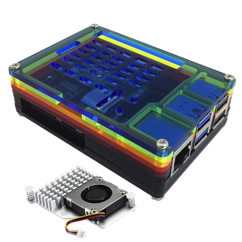 Pi 5 Case - เคสสีดำราสเบอร์รี่ Pi 5ชั้นสีดำอะคริลิคใสตัดกับพัดลมฮีทซิงค์แบบทางการ