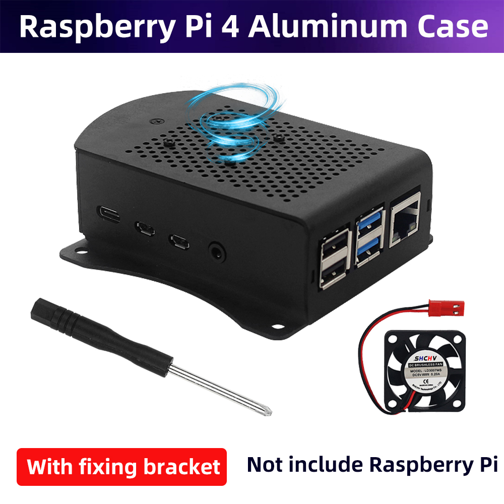 Pi 4 Case - Raspberry Pi 4อะลูมินัมอัลลอยกรณีโลหะกล่องแขวนฐานยึดพัดลมทำความเย็นไขควงสำหรับ Raspberry Pi 4รุ่น